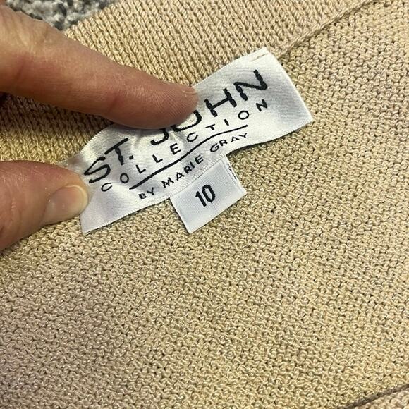 VTG ST. John Collection Marie Gray USA Sz 12 1990s Skirt Suit Tan/Blue Old Money - Picture 11 of 14